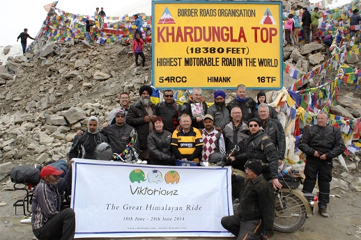 The Viktorianz riders atop the highest motorable pass in the World. That is the Guiness record. 